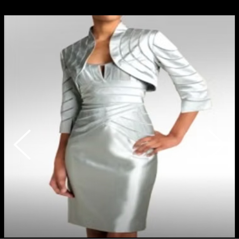 Adrianna Papell Silver Midi Dress with Jacket